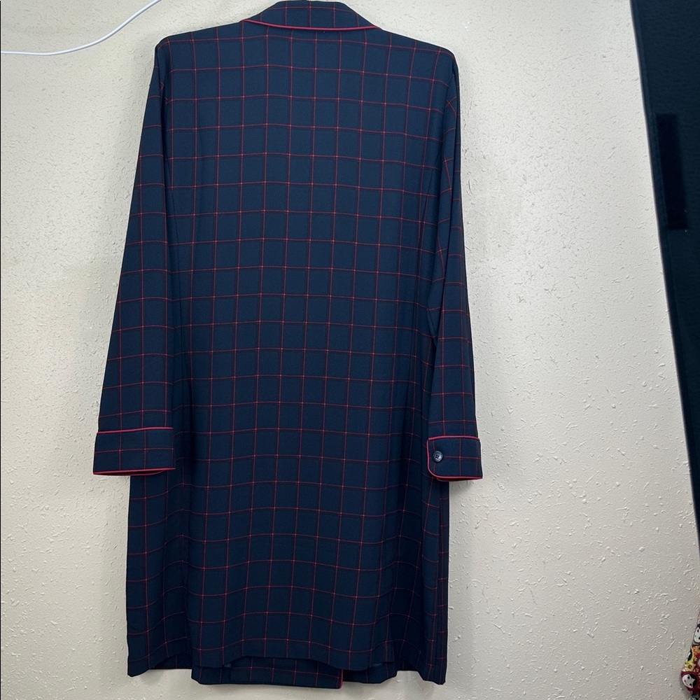 1901 Nordstrom Navy Blue Red Windowpane Plaid Longline Blazer dress Piping L - Picture 9 of 10